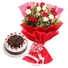 18 mix roses flowers with 1 kg cake
