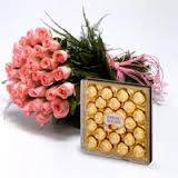 20 pink roses and 24 ferrero rocher box